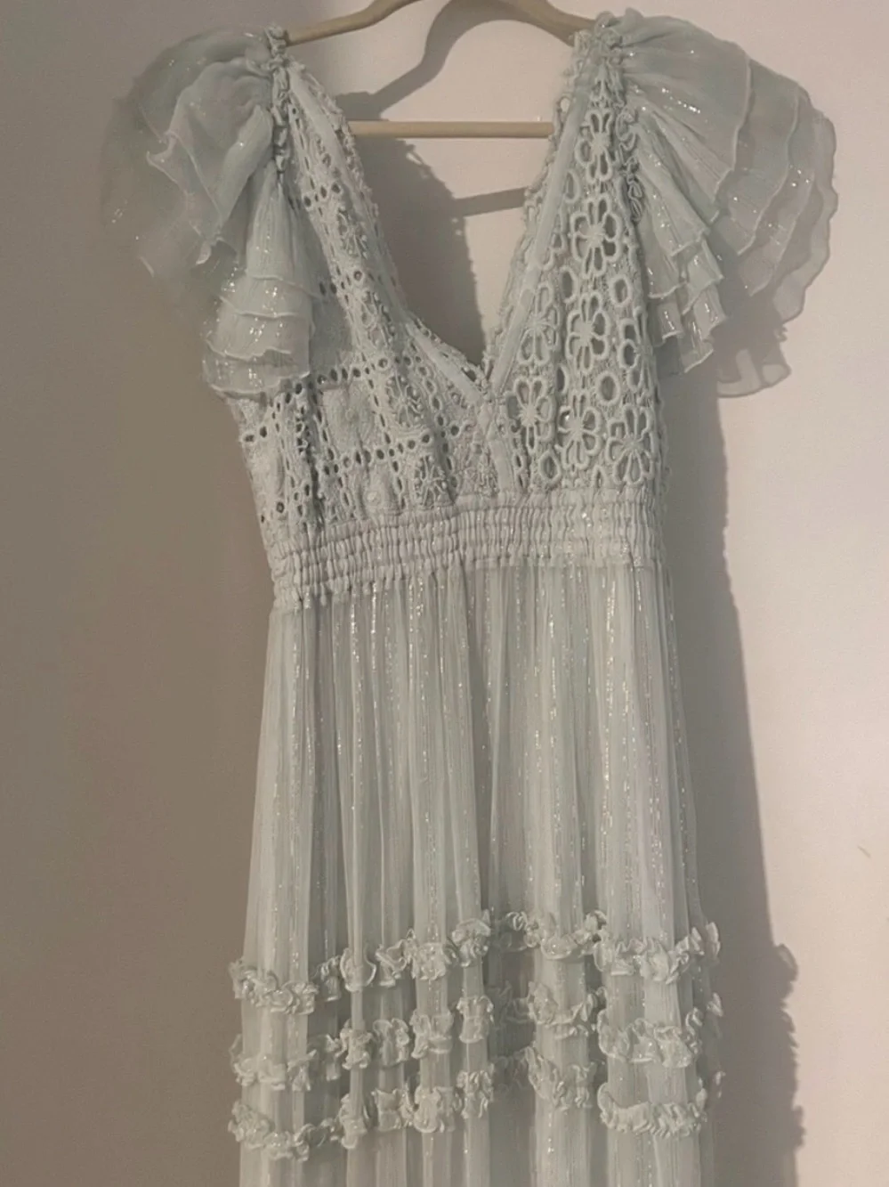 BHLDN Free People FP1 Crochet V-Neck Maxi Dress with Flutter Sleeves